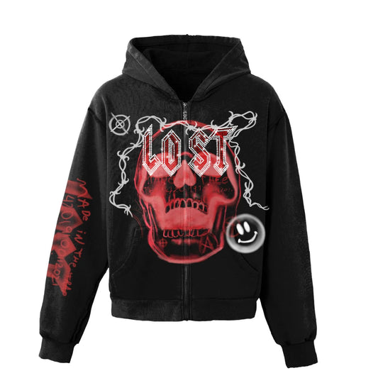 LOST INTRICACY RED “SKULL” HOODIE